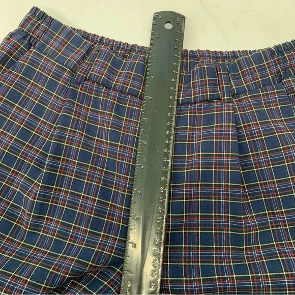 Bershka Pants Woman Size Medium Plaid Pull On Pockets Cuffed Taper Blue - Picture 10 of 11